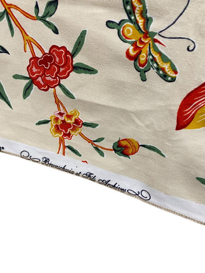 Brunschwig Fils 1 Piece Fabric Linen Cotton Blend 35 x 27.5" Selvage Flora Fauna