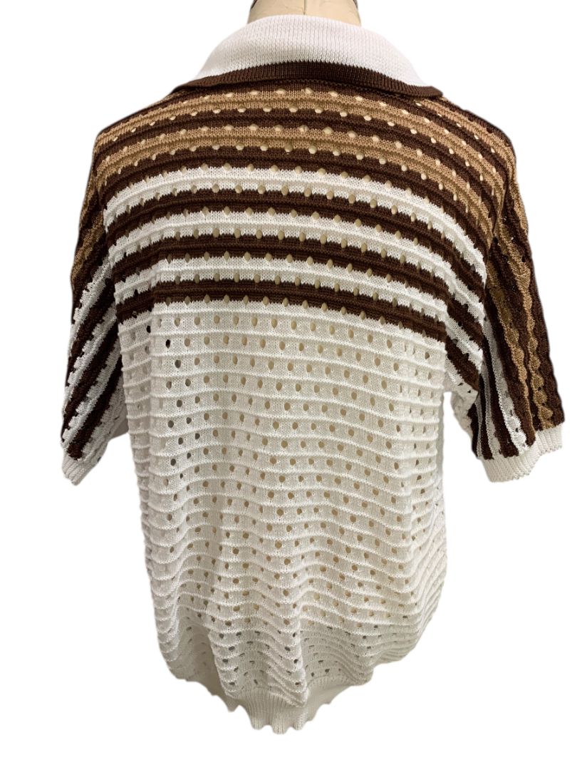 XL Vintage Womens Short Sleeve Loose Knit Collared Cardigan