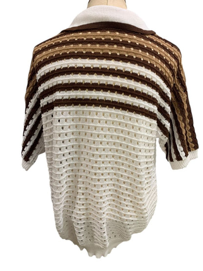 XL Vintage Womens Short Sleeve Loose Knit Collared Cardigan