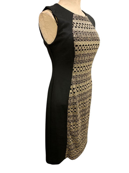 Size 8 R&M Richards Sheath Dress New Black Gold Embellished Style 9947