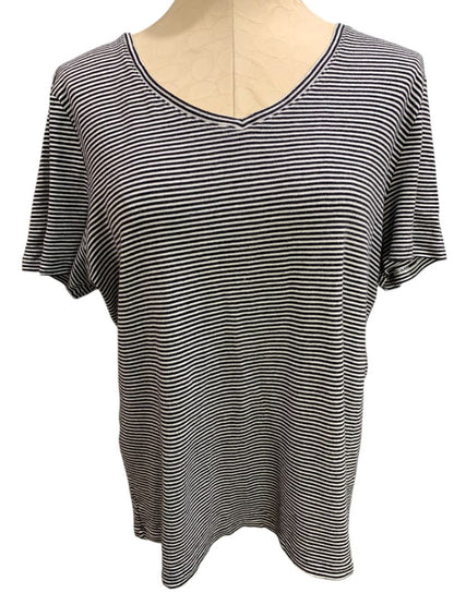 XL Talbots Tee Womens Navy Blue White Striped V-Neck Tshirt