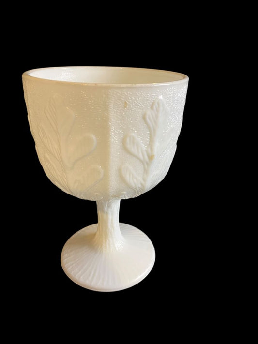 Vintage FTD Milkglass Planter Goblet Embossed Oak 6.5"h