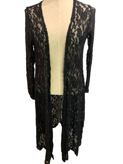 Small LulaRoe Womens Sarah Duster Cardigan Black Stretch Lace