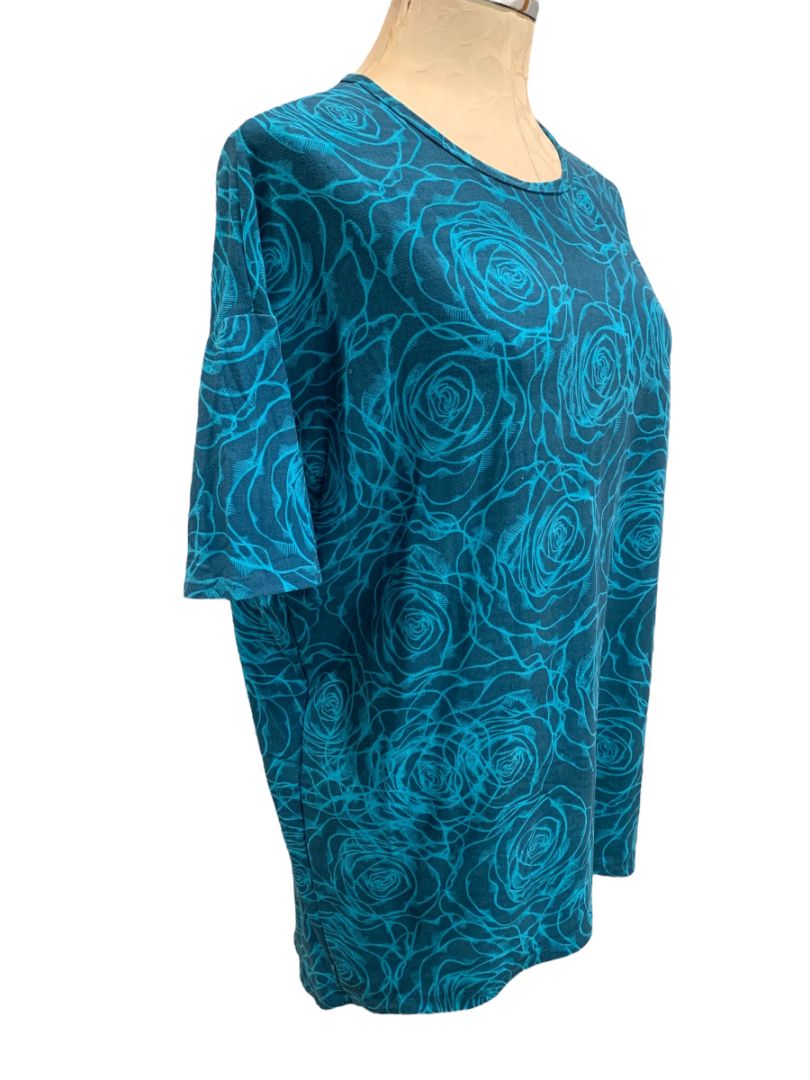 Size XXS LulaRoe Womens Tunic Tshirt Hi Lo Hem Teal Floral