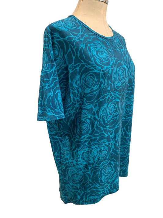 Size XXS LulaRoe Womens Tunic Tshirt Hi Lo Hem Teal Floral