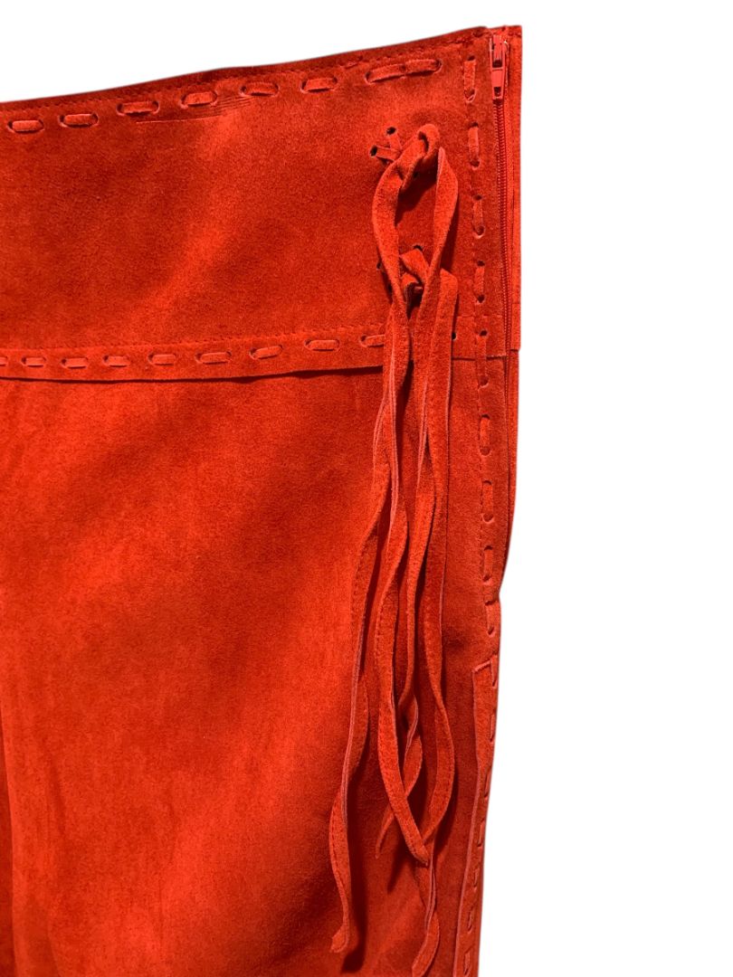 Size 3X T4 West Red Suede Midi Skirt Fringed Western Dance Rodeo