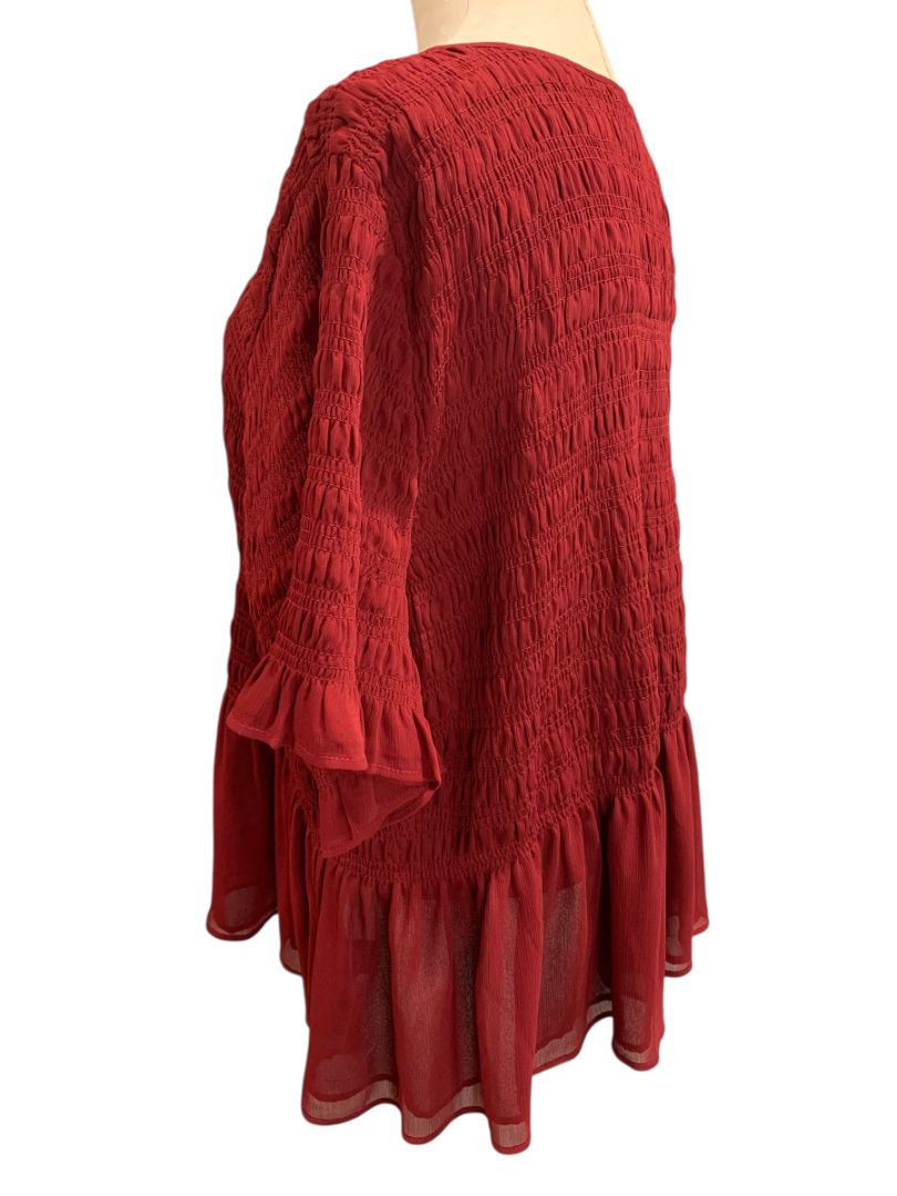 Size 4X Torrid Womens Burgundy Smocked Short Sleeve Pullover Blouse