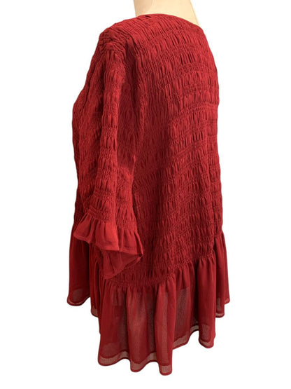 Size 4X Torrid Womens Burgundy Smocked Short Sleeve Pullover Blouse