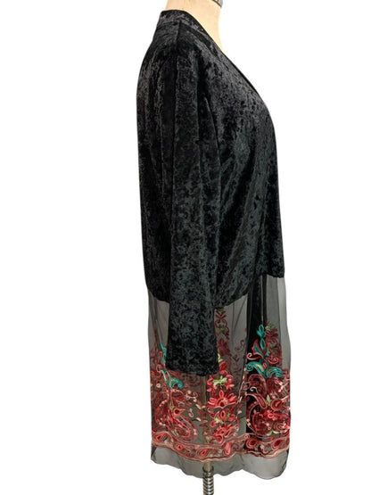 Size 3X Highness Womens Floral Sheer Velour Duster Cardigan Embroidered