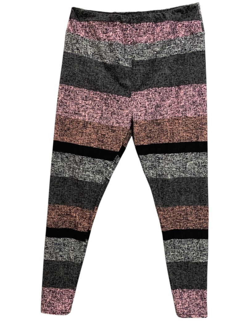 Tall & Curvy LulaRoe Womens Pink Gray Striped Leggings Plus Size
