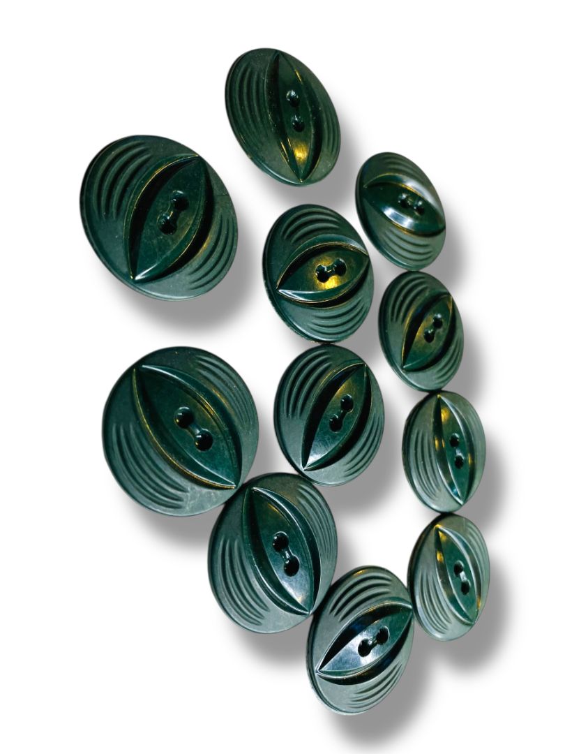 Lot of 11 Midcentury Buttons Assorted Dark Green Plastic Styles Craft Sew 1"