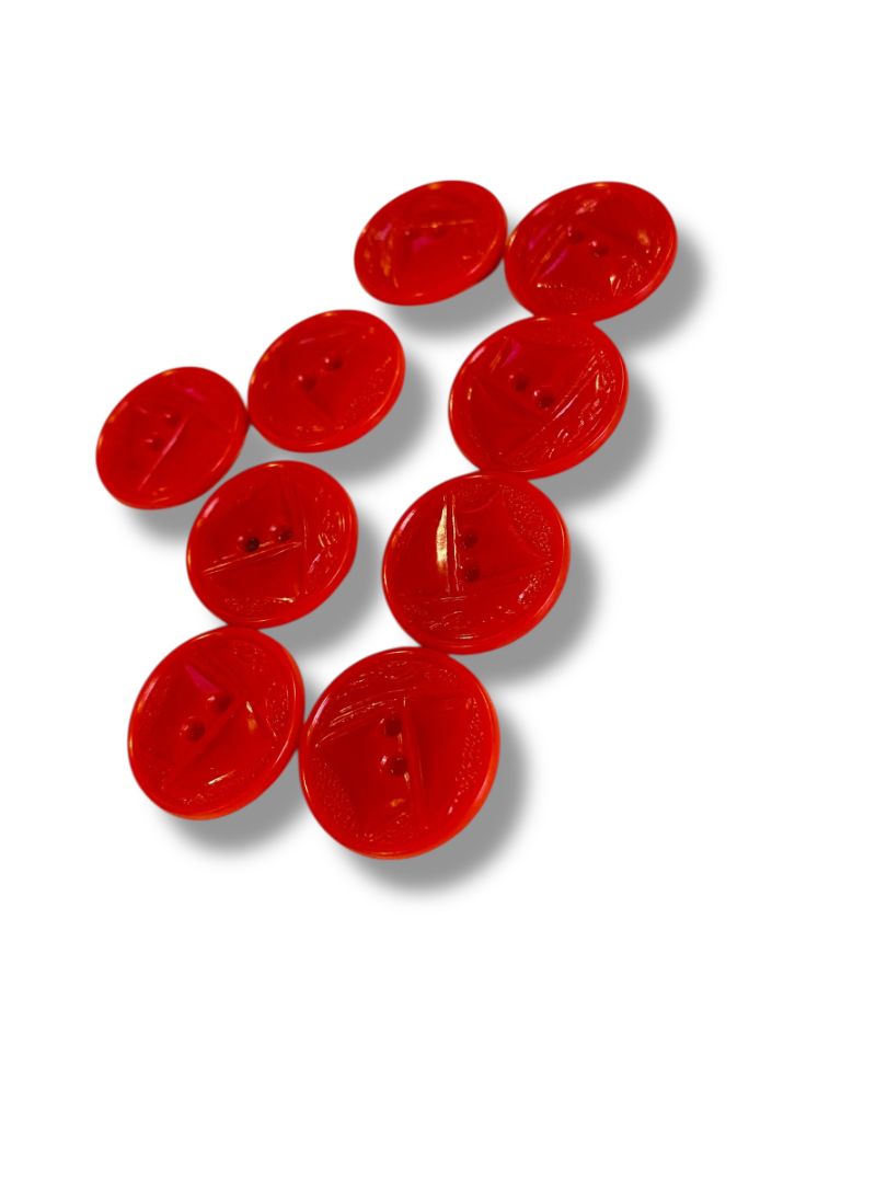 Set of 9 Midcentury Red Plastic Buttons Sailboat Craft Sew .9" Diameter