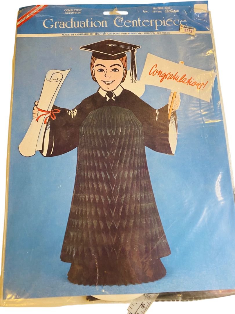 Vintage Amscan Graduation Centerpiece 11.5" Honeycomb Boy 1399-10