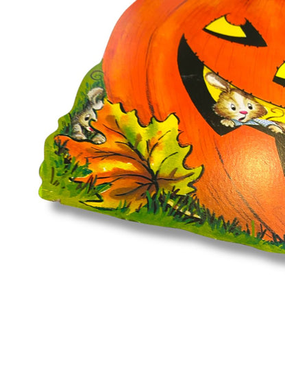 Vintage Halloween Diecut Decoration Mice Jack O Lantern 15"