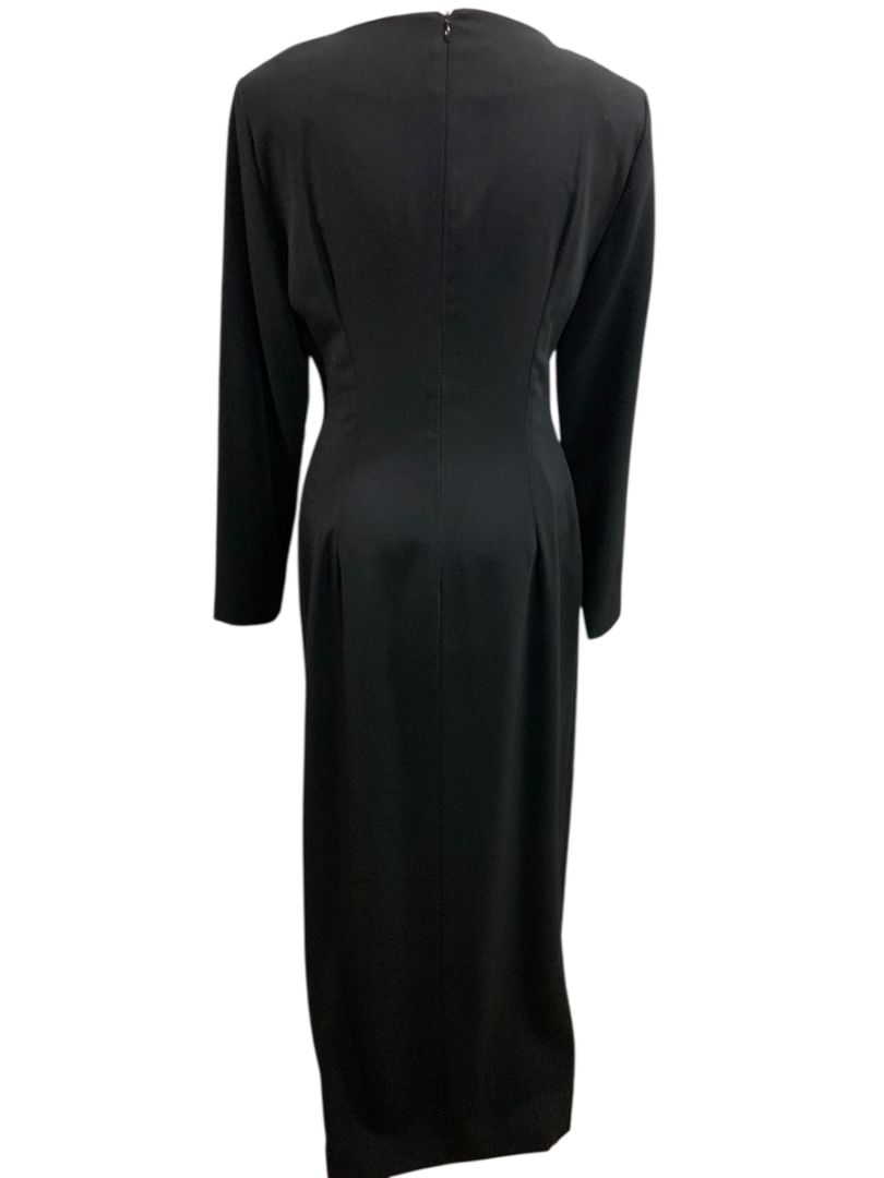 Size 10 Evan Picone Evening Dress Black Long 1990s Rhinestone Decorative Buttons