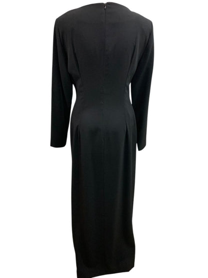 Size 10 Evan Picone Evening Dress Black Long 1990s Rhinestone Decorative Buttons