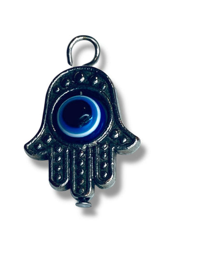 Hamsa Hand Small Pendant Silvertone Blue Swiveling Evil Eye 17mm (.6")