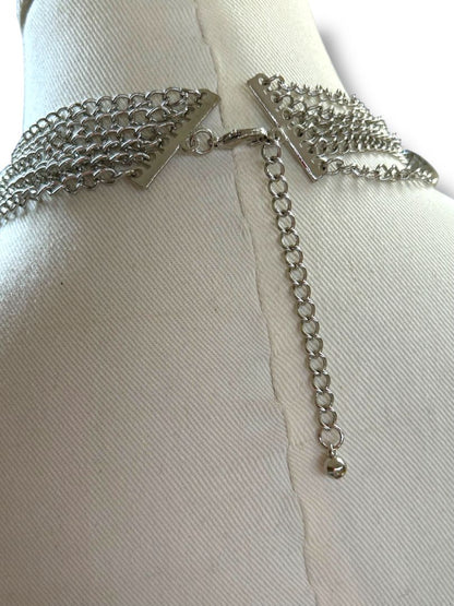 New Silvertone and Faux Pearl Statement Necklace Multistrand 17" + 2" Extender
