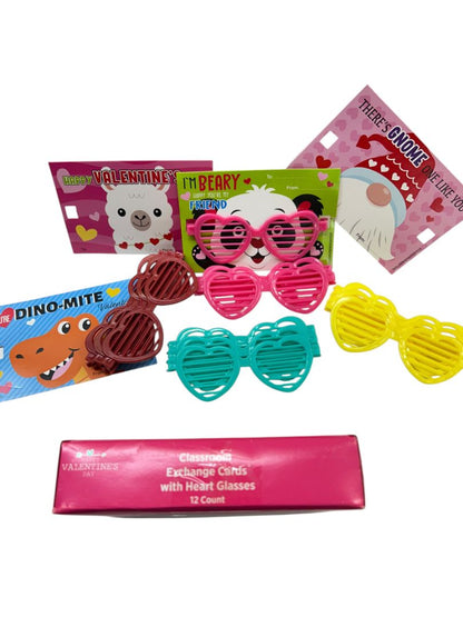 12 Count Classroom Valentine Cards Fun Heart Glasses New