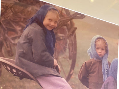 Vintage Rural Children Amish Photograph Framed Americana 20.5" x 16.25"