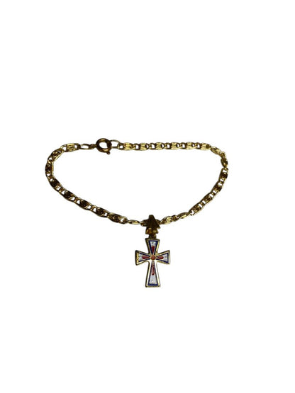 Vintage Goldtone Cross Charm Bracelet 6" Spring Clasp