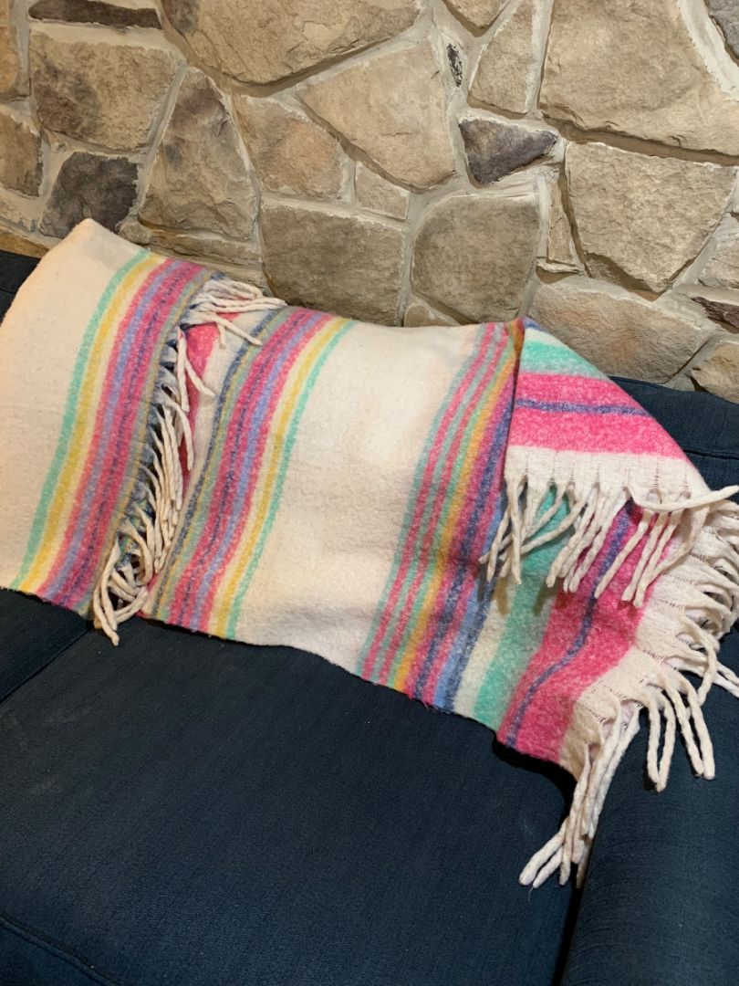 Free People Skye Stripe Fringe Throw Blanket 60" x 51" Soft Boho