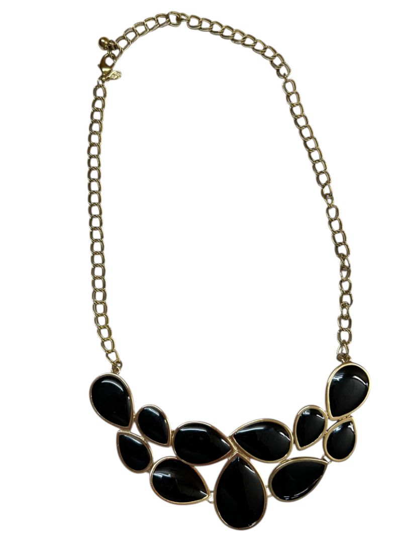 Premier Designs Statement Necklace Black Goldtone 20" Lays Flat