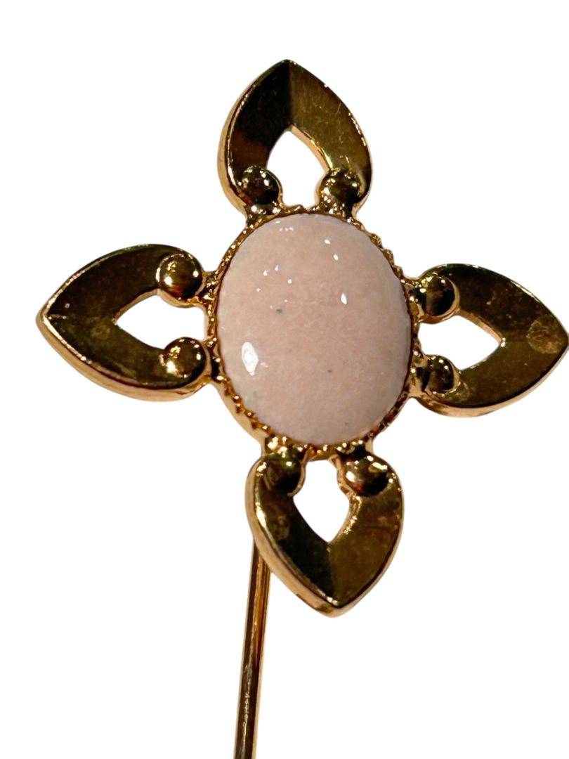 Goldtone Stick Pins Set of 2 Cat Flower Pink Stone 2.25"