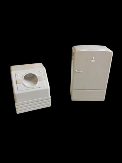 1960s Superior Dollhouse Furniture White Plastic Refrigerator Washing Machine