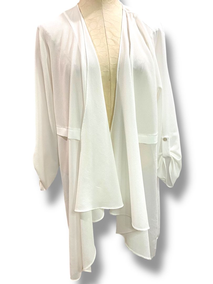 Size 12/14 Chicos Travelers Womens Off White Sheer Cardigan Waterfall Open
