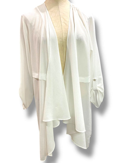 Size 12/14 Chicos Travelers Womens Off White Sheer Cardigan Waterfall Open