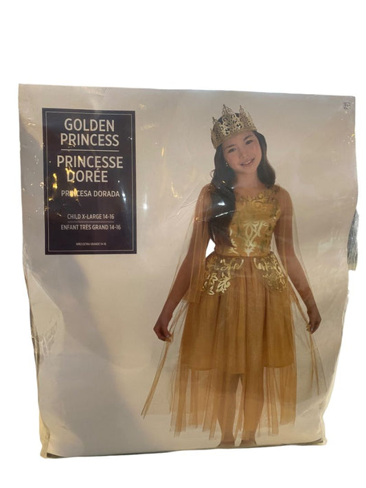Size XL (14/16) Golden Princess Costume #1215 Amscan Dress Sheer Sleeves Crown