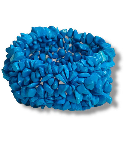 Turquoise Chip Bead Bracelet 1.25" Wide Cuff Stretch