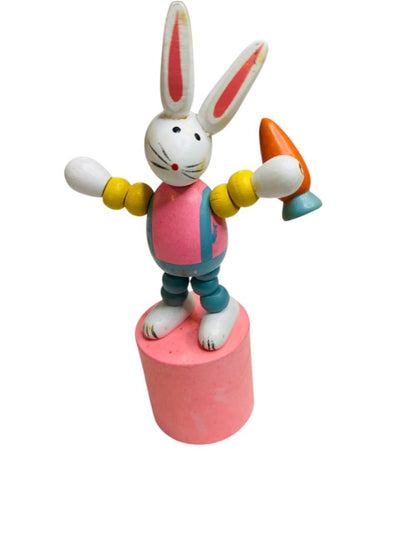 Wooden Push Puppet Collapsing Toy Easter Bunny Rabbit 4.5"