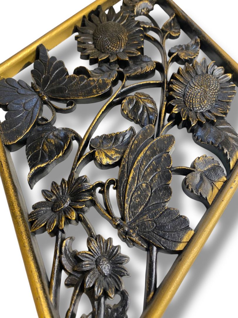 1970s Burwood Homco Wall Plaque Butterfly Flower Diamond 16.75"h x 10.25"