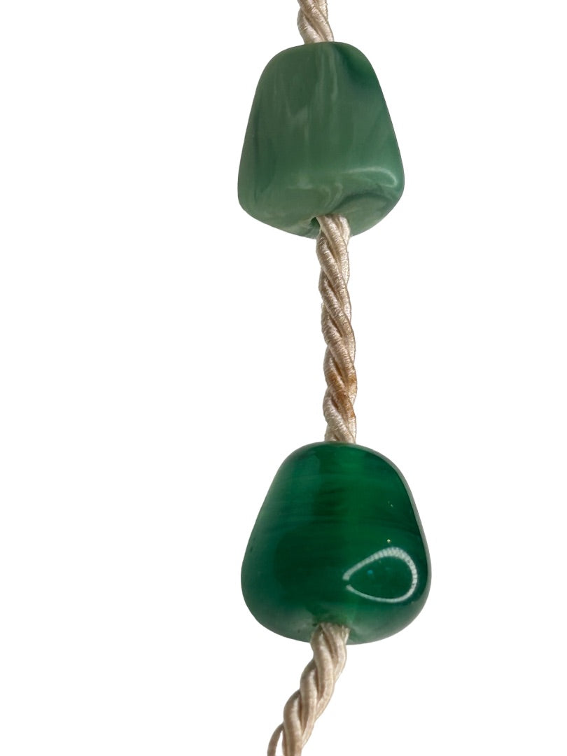 Signed Monet Green Bead on Silk 23" Statement Necklace Toggle Clasp