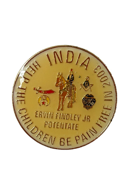 Shriners Lapel Pink India Help the Children be Pain Free 1" Diameter
