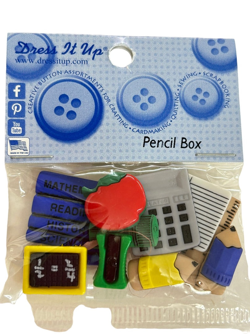 Dress it Up New Pack of 9 Buttons Pencil Box  Sewing Notions #324