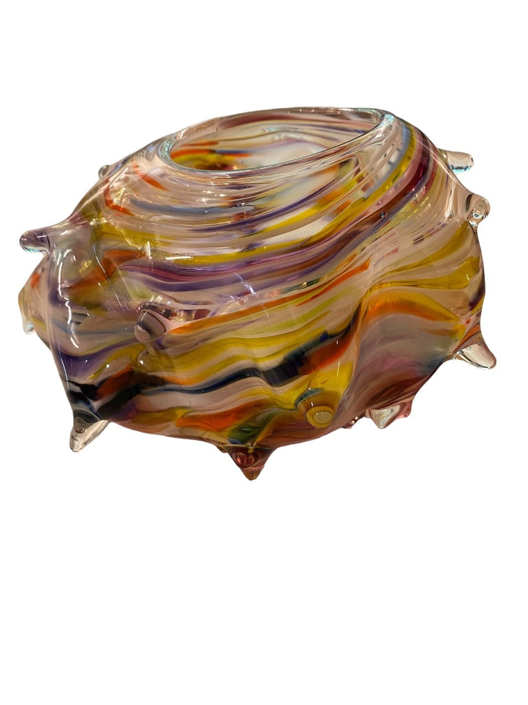 Signed James Hayes Art Glass Swirl Vessel Abstract Hand Blown  8.5" x 5.25