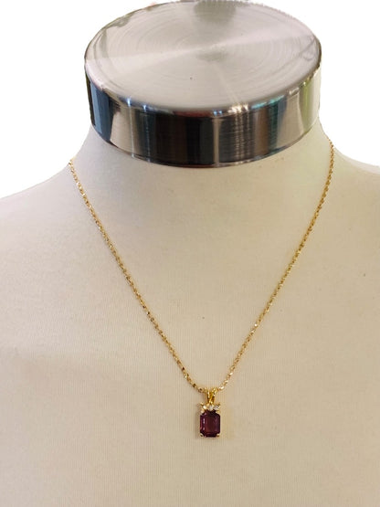 Goldtone Purple Glass Pendant 18" Necklace Clip Closure .75" Drop