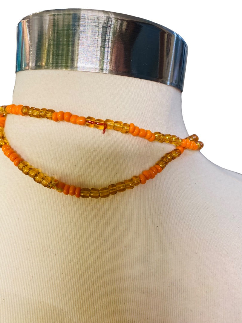 Orange and Yellow-Gold 48" Strand String Beaded Necklace Overhead No Clasp