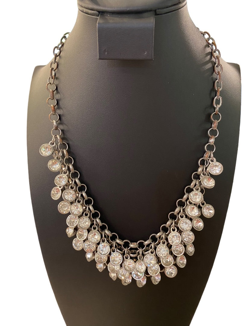 Silvertone Statement Necklace 22" Bib Style Chunky Chain