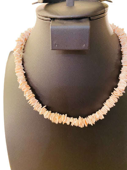 Chip Shell Puka Bead Necklace 16-18" Blush Pink Lobster Clasp Beachy Coastal