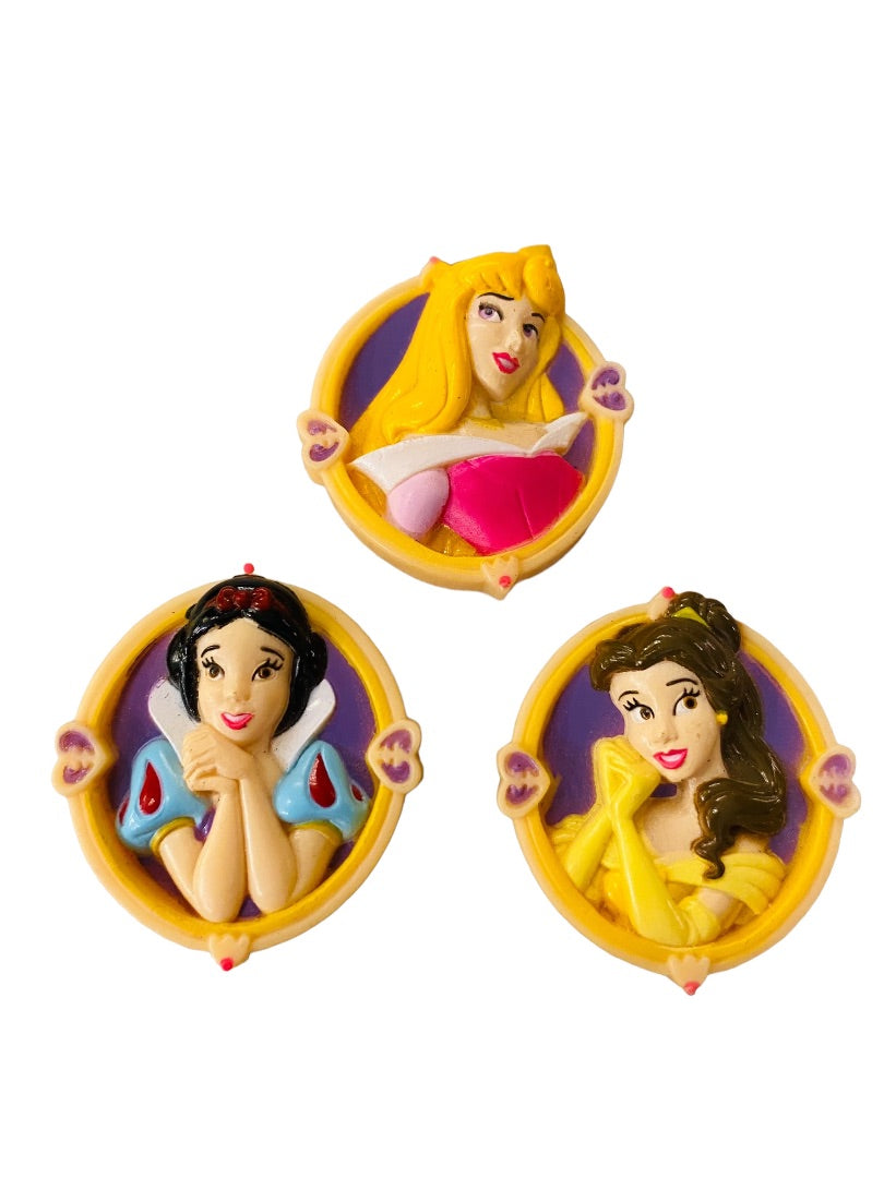 Set of 3 Disney Clip On Button Princess Snow White Belle Aurora 1.5" Diameter Slide On