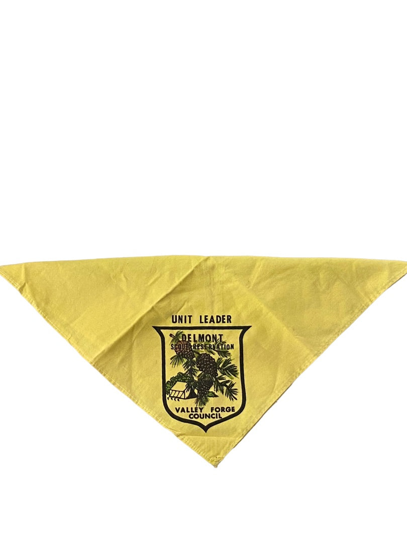 Vintage Bandana Yellow Unit Leader Delmont Scout Reservation Valley Forge Council 15 x 14"