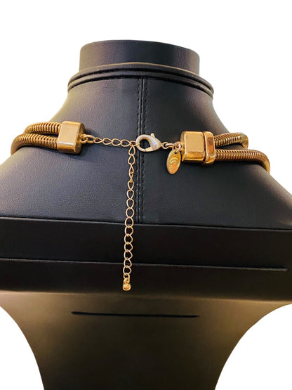 Charming Charlie Goldtone Statement Necklace 17-21" Dual Snake Chain