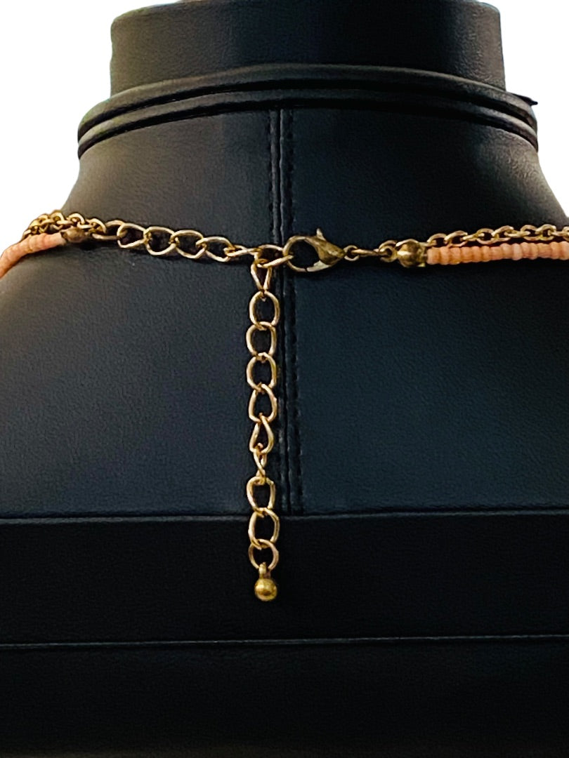 Dual Strand Layered Necklace Pink Seed Beads Goldtone 18-20"