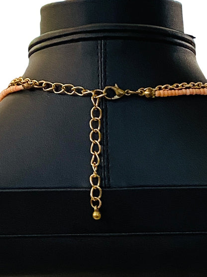 Dual Strand Layered Necklace Pink Seed Beads Goldtone 18-20"