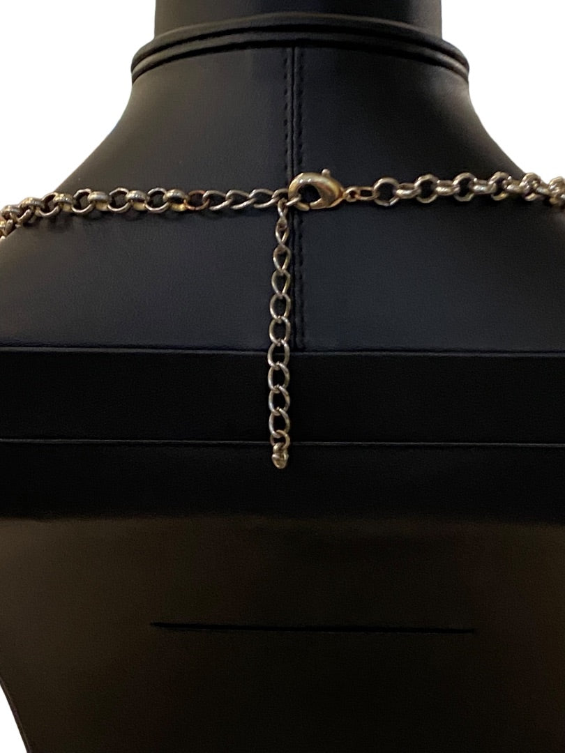 Statement Necklace Teal Coral Goldtone Funky Lays Flat Faceted Acrylic Beads