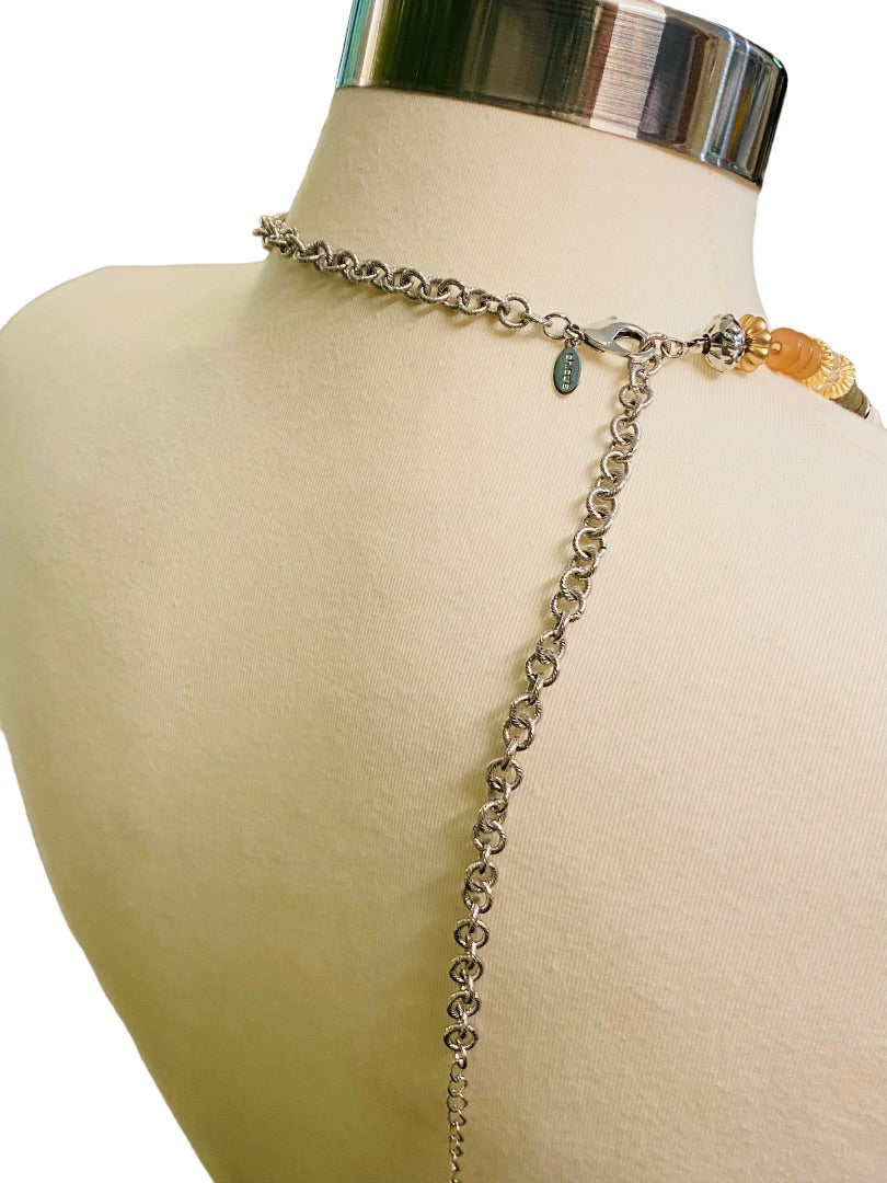 Chico's Mixed Metals Pink Brown Silvertone Lobster Clasp 37-40"